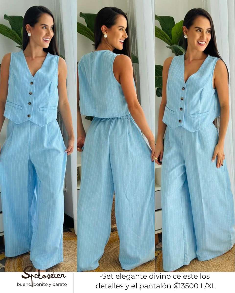Set elegante divino celeste los detalles y el pantalón