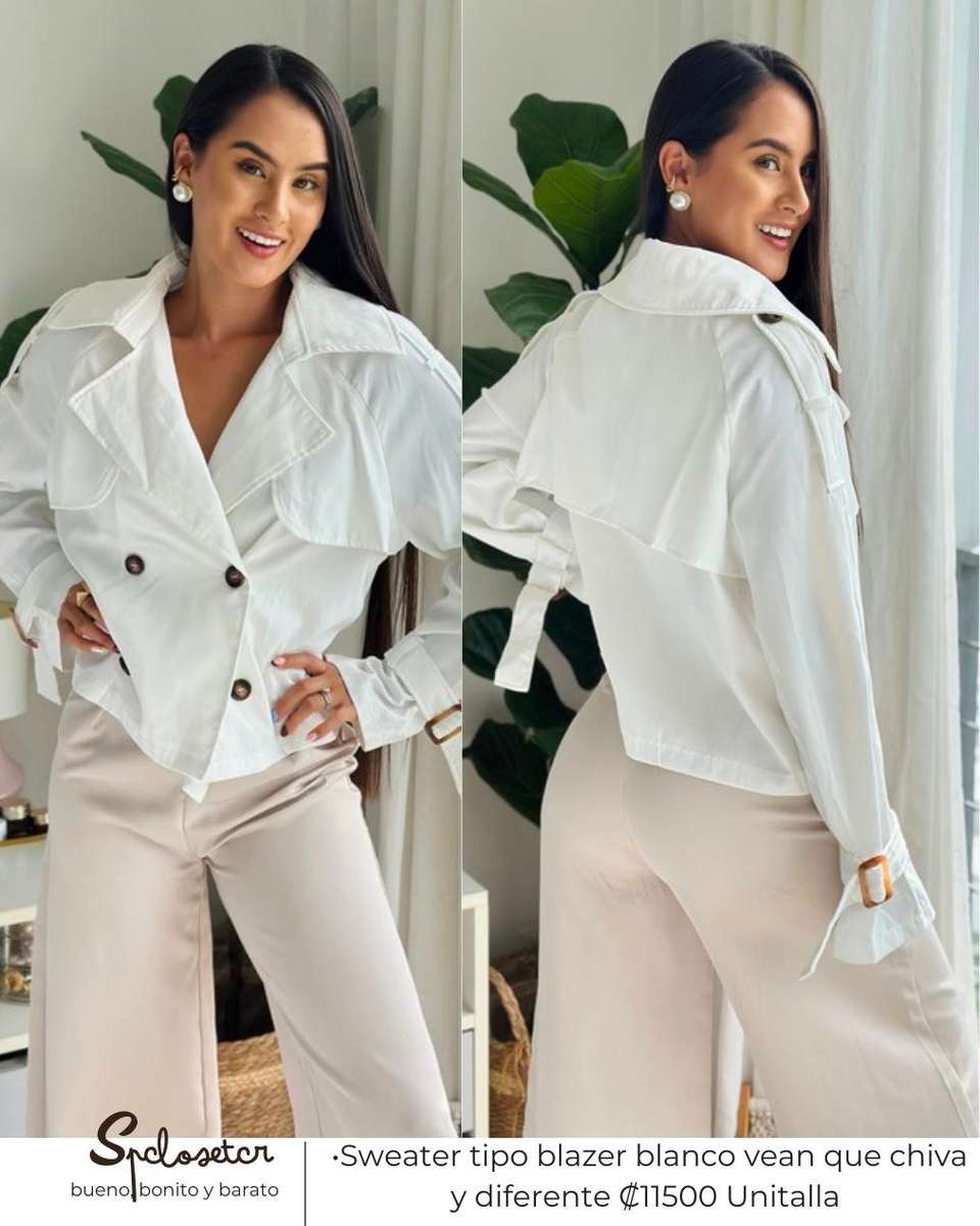 Sweater tipo blazer blanco vean que chiva y diferente