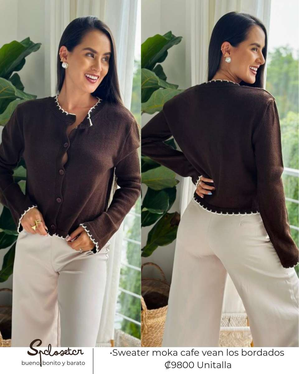 Sweater moka cafe vean los bordados