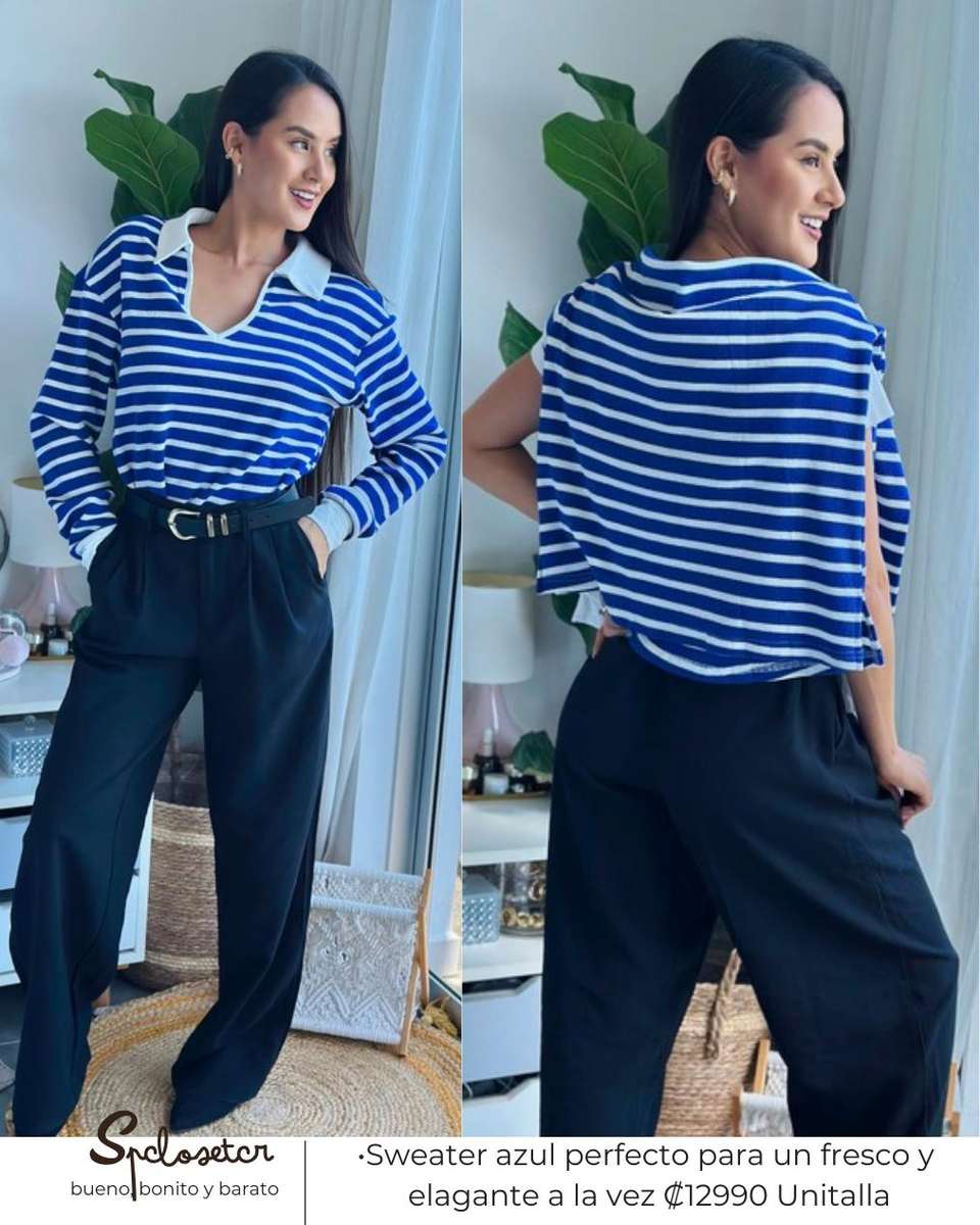 Sweater azul perfecto para un fresco y elagante a la vez