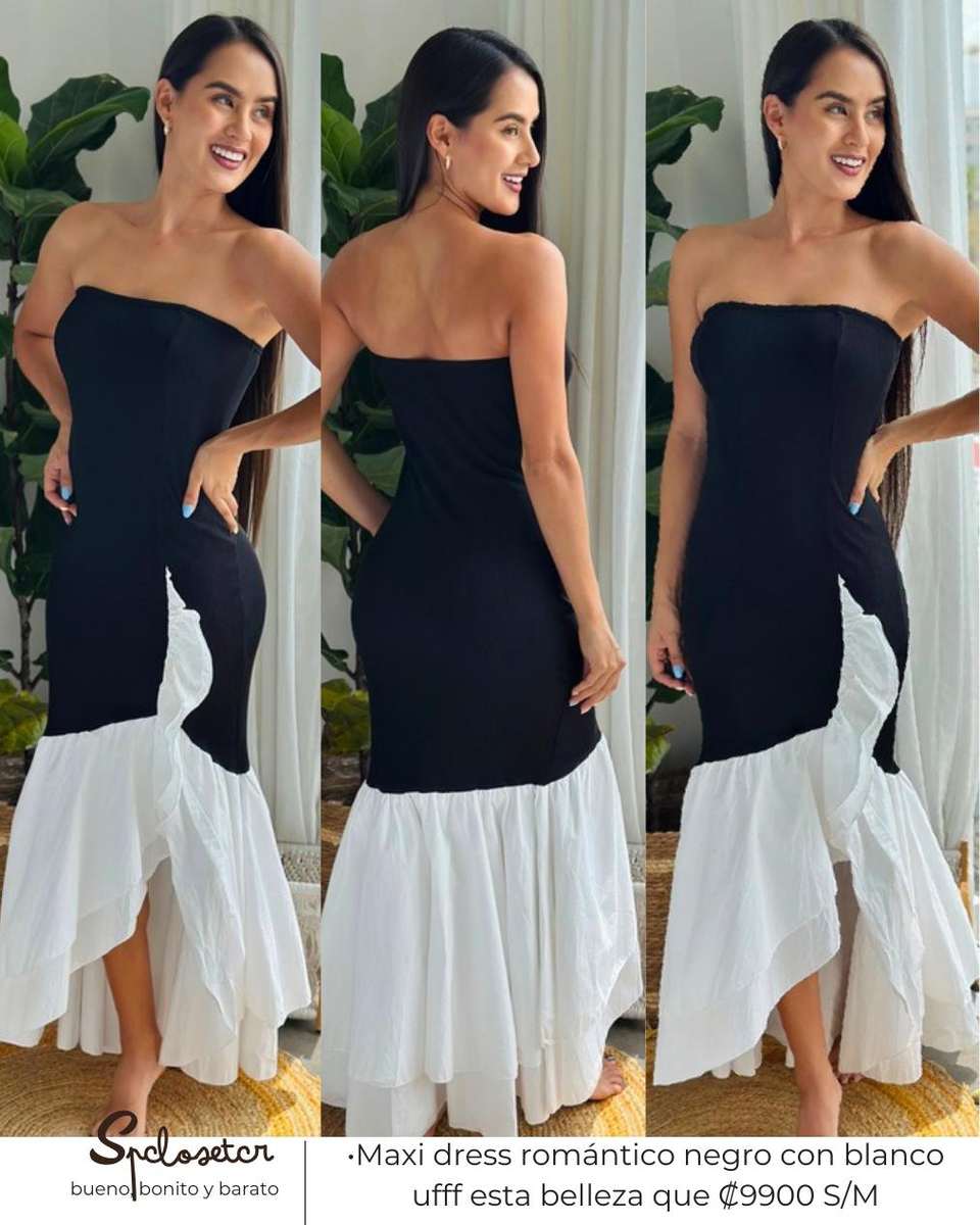 Maxi dress romántico negro con blanco ufff esta belleza que