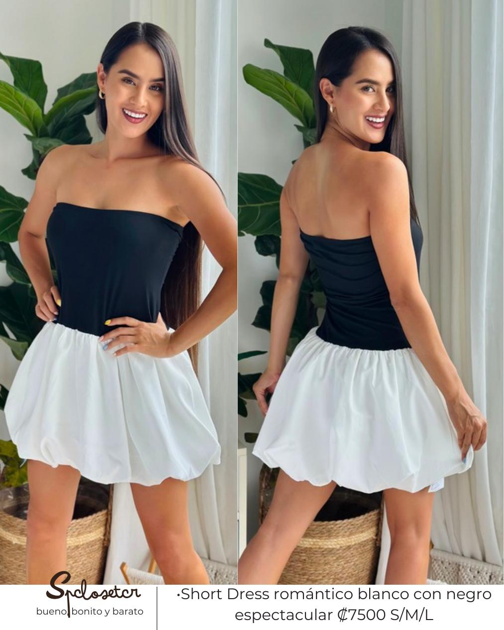 Short Dress romántico blanco con negro espectacular